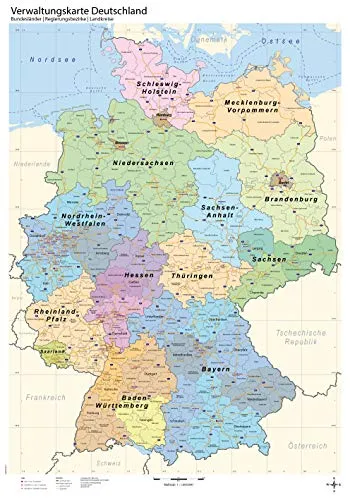 Politische Verwaltungskarte von Deutschland mit Laminierung (beschreib- und abwischbar): Maßstab 1:1.000.000, 100 x 70 cm, Neuauflage