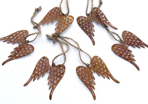 LB H&F Lilienburg Dekohänger 6er SET Engelsflügel Dekoflügel Rostflügel Engelsanhänger (Dekohänger Rostdeko Baumbehang Christbaumschmuck Rostanhänger Trauer Schutzengel Vintage basteln Geschenk Einladung Herbst Winter Weihnachten Dankeschön), Anhänger Flügel Engel Rost Taufe Kommunion AH 6er ENGELSFLÜGEL
