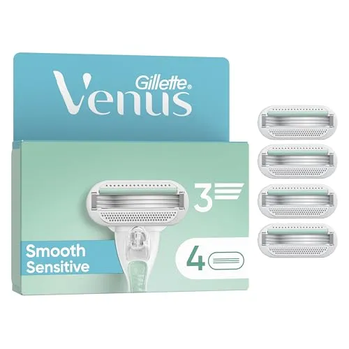 Gillette Venus Smooth Sensitive Rasierklingen Damen, 4 Original Ersatzklingen für Damenrasierer mit 3 Klingen Für Eine Gründliche Rasur