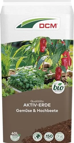 DCM AKTIV Erde Gemüse & Hochbeete - Spezialerde - Erde für Gemüse - Gemüseerde - Mit organischem Dünger - Mit Mykorrhiza-Pilzen - Torfreduzierte Pflanzenerde - Bio - 40 L