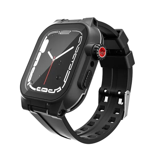 Für Apple Watch Serie 9 8 7 45mm 3 in 1 TPU Silikon Hülle + Hart Glas + Armband