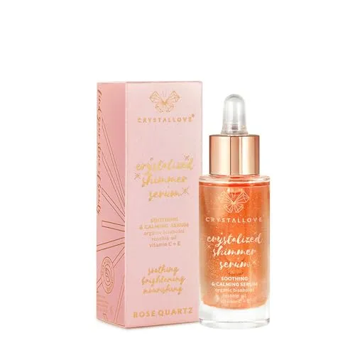 CRYSTALLOVE Rosenquarz Serum mit Bisabolol – Gesichtsserum für Feuchtigkeit, Glow & Beruhigung – für empfindliche Haut, Anti-Aging, 99,9% natürliche Inhaltsstoffe, vegan