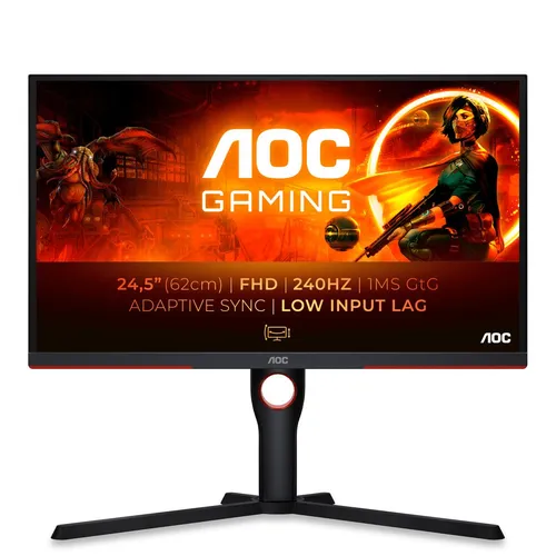 AOC 25G3ZM - 25" FHD Gaming Monitor (1920x1080) mit 240Hz und 0,5ms Reaktionszeit für flüssiges Gaming-Erlebnis in Schwarz-Rot