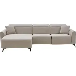Beige Ecksofa mit elektrischer Reclinerfunktion - 280 x 167 cm - Iwaniccy - Modernes Ecksofa in Beige mit Webstoffbezug. Ausgestattet mit elektrischer Reclinerfunktion für optimalen Komfort und drei Kopfteilverstellungen. Flexibel durch linksseitig montierbare Ottomane und inklusive drei Zierkissen.