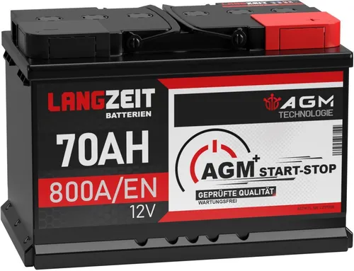 AGM Batterie 70Ah 12V - Hochleistungs Autobatterie für Start-Stop Systeme - KFZ-Batterien, ideal für Fahrzeuge mit Start-Stop System, wartungsfrei und bietet eine dreifache Lebensdauer im Vergleich zu herkömmlichen Batterien.