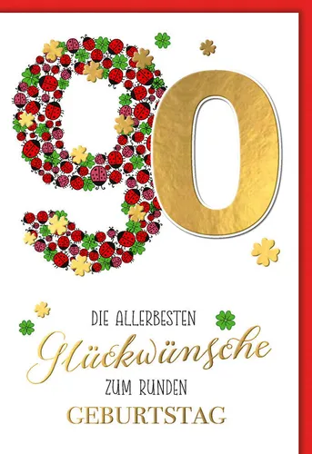 90. Geburtstag - Karte mit Umschlag - Marienkäfer