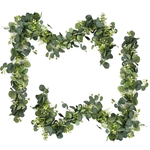 Künstliche Girlanden Eukalyptus 2 Stücke 1.8 m mit Weidenblättern Grüne Blätter Künstliche Girlande Pflanze für Hintergrund Hochzeit Dekoration Tischläufer Mittelstück