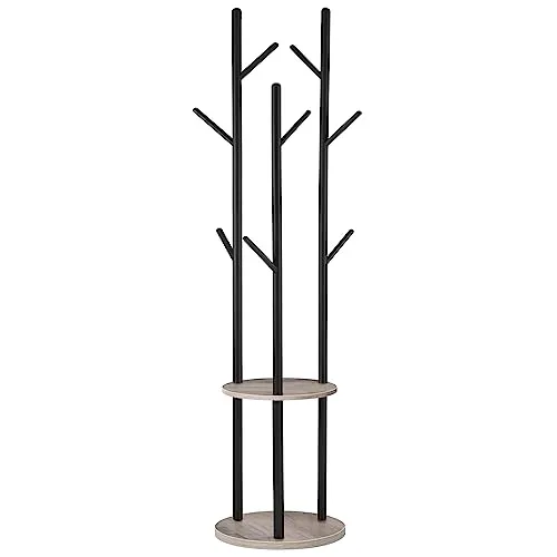 HOOBRO Garderobenständer in Baumform - Garderobenständer mit 8 Haken und 2 Ablagen, ideal für Ordnung im Eingangsbereich oder Schlafzimmer. Robust und stabil mit einzigartigem Design für einen stilvollen Akzent.