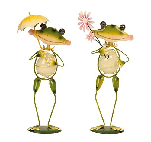 Geschenkestadl 2 Stück Frosch Figuren aus Metall mit fluoreszierendem Bauch 32-34 cm Dekofiguren