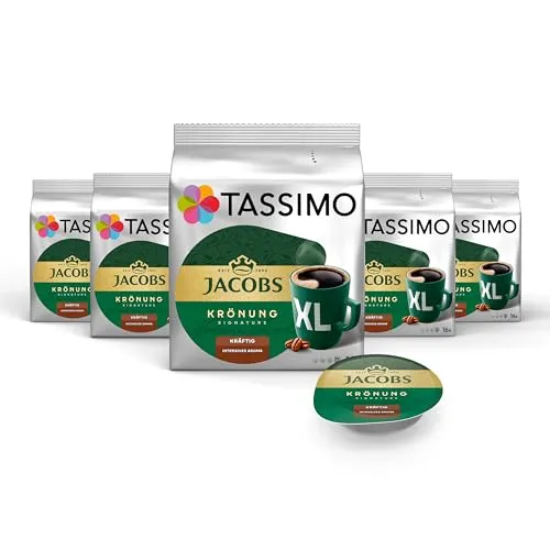 Tassimo Kapseln Jacobs Krönung Kräftig XL - 80 Kaffeekapseln - Kaffee Kapseln für Tassimo mit intensivem Geschmack in XL Becherportionen, ideal für Kaffeeliebhaber, die es kräftig mögen. Genießen Sie hochwertigen Kaffee mit einfacher Zubereitung!