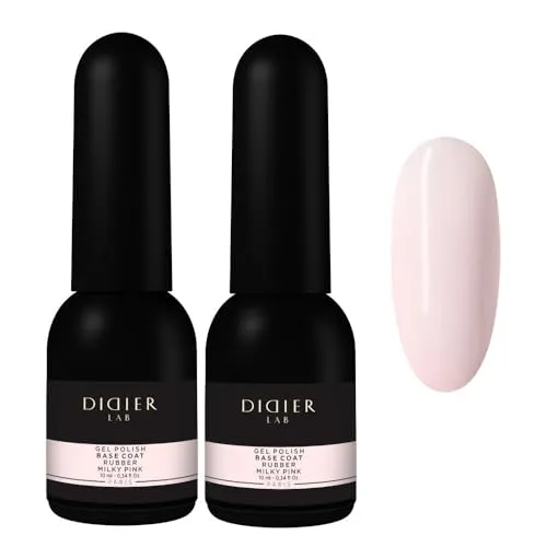 Didier Lab - Premium Rubber Base Gel Milky Pink - LED UV Nagellack Rosa - Unterlack für Nägel - Gel Nail Polish - Base Coat UV Gel Nagellack Nudetöne -Base + Farbe 2in1 - UV Lack für Maniküre - 2x10ml