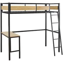 Hochbett mit Schreibtisch "Ethan" – 90 x 190 cm – Schwarz - Das Hochbett 'Ethan' mit integriertem Schreibtisch maximiert den Raum und bietet Komfort. Ideal für kleine Schlafzimmer, modernes Design und hohe Stabilität sorgen für eine perfekte Kombination aus Funktionalität und Stil.
