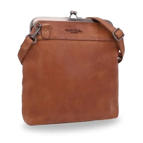 Gusti Leder Umhängetasche Damen Karlotta – Retro Kussverschluss Handtasche - Umhängetaschen aus robustem semi-anilinleder, federleicht und ideal für City-Touren; sicherer Kussverschluss schützt Ihre Wertsachen.