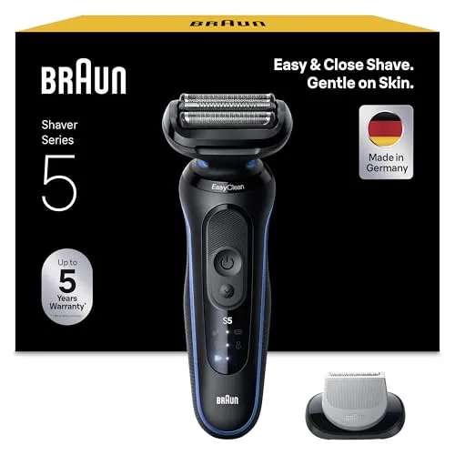 Braun Elektrorasierer Series 5 52-B1600s - Elektrischer Rasierer, 100% wasserdicht mit Bodygroom-Aufsatz, ideal für gründliche Körperpflege, bis zu 50 Min Laufzeit, Made in Germany.