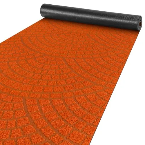 ANRO Teppich Läufer Küchenläufer Küchenteppich Läufer Flur Teppich Velours rutschfest waschbar für Flur, Schlafzimmer, Wohnzimmer, Küche Davis Orange 50 x 100cm
