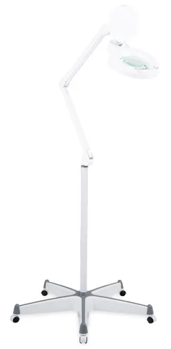 Showlite Lupenlampe LL-6085D - LED Lupenleuchte mit 2,25-facher Vergrößerung - Lupenleuchten für präzise Arbeiten in Werkstatt, Labor oder Kosmetikstudio. Inklusive Rollenstativ und Tischklemme, bietet 60 SMD-LEDs für optimale Ausleuchtung und eine Vergrößerung von 2,25-fach.