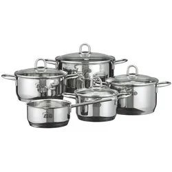 ELO Topfset Rubin 5-teilig - Edelstahl 90163 - Topf-Set aus hochwertigem Edelstahl 18/10, ideal für vitaminschonendes Garen. Mit hitzebeständigen Glasdeckeln und Literskala, spülmaschinengeeignet und induktionsfähig. Perfekt für alle Herdarten!