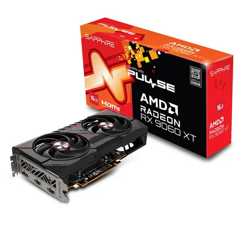 Sapphire Pulse Radeon RX 9060 XT Gaming OC Grafikkarte - Grafikkarten mit 16 GB GDDR6, ideal für Gaming mit hohem Takt von 2.220/3.290 MHz und effizientem Dual-Fan-Kühlerdesign.