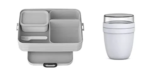 Mepal Brotdose Lunch to go Set - Cool Grey - Thermobehälter mit auslaufsicherem Lunchpot und mikrowellentauglichen Bento-Einsätzen, ideal für frische Snacks und Speisen unterwegs. Langlebig und BPA-frei für jahrelangen Einsatz.