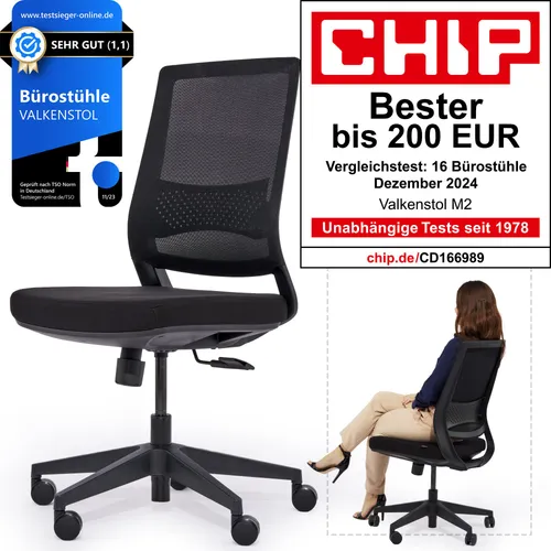 VALKENSTOL M2 Ergonomischer Bürostuhl - Bürostuhl bis 150 kg, mit verstellbarer Lendenwirbelstütze und Kopfstütze für maximalen Komfort und Unterstützung während langer Arbeitsstunden.
