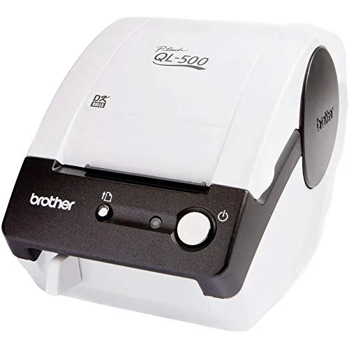 Brother P-Touch QL-500 BW Etikettendrucker - Drucker für Einzel- und Endlos-Etiketten bis 62 mm, 300 dpi Auflösung, inklusive Starter-Etikettenrolle und Software, ideal für professionelle Etikettierung.