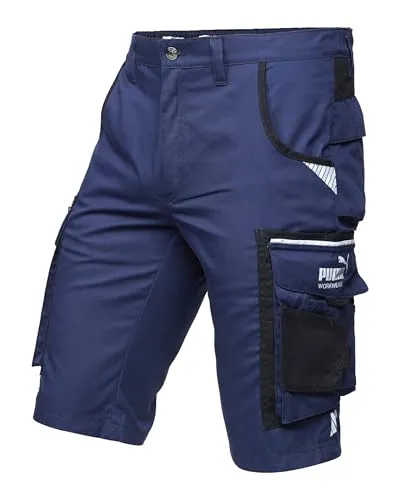 Puma-Workwear Precision X Arbeitshose, Herren, kurze Hose, marine, Größe 52 - Arbeitsshorts für Herren mit 2 Cargotaschen und Reflektoren für optimale Sichtbarkeit. Ideal für Handwerker und Outdoor-Einsätze, robust und bequem.