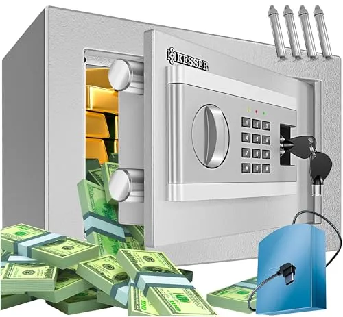 KESSER Elektrischer Tresor 3 - Sicher und Vielseitig - Tresor für Zuhause oder Büro mit 4mm dicker Stahltür, 130dB Alarm und programmierbarem Sicherheitscode. Ideal für Dokumente, Bargeld und Wertsachen, auch zur Wand- oder Bodenmontage geeignet.