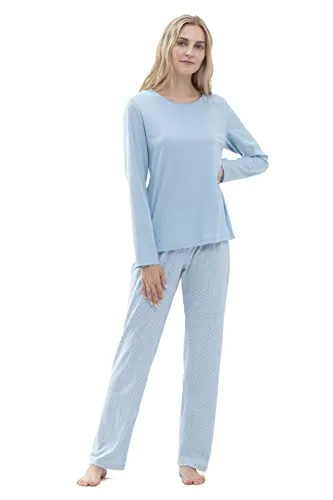 Mey Nachtwäsche Serie Emelie Damen Schlafanzüge lang Dream Blue 3XL(48)