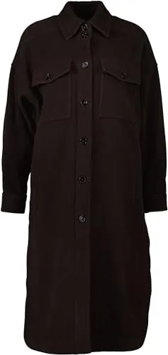Drykorn Damen Hemdjacke Timbi mit Woll-Anteil, Knielang, braun Gr. 36