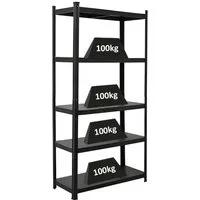 PROREGAL All Black Series Schwerlastregal Ragnar - 500kg Tragkraft - Lagerregale mit kompakten Maßen, 5 Fachböden aus MDF, jeder belastbar bis 100 kg. Robuste Stahlkonstruktion und elegantes Design für Wohnräume oder Werkstätten.