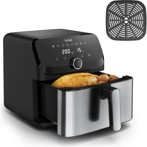 TEFAL EY855D Easy Fry Mega Heißluftfritteuse 2000 Watt - Heißluftfritteuse mit 7.5 L Kapazität für bis zu 8 Portionen, ermöglicht gesundes Frittieren mit wenig Öl und 8 automatische Garprogramme für vielseitige Zubereitung.