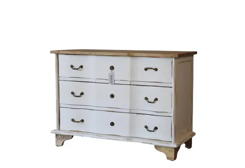 baario Kommode ARZANO - Antikweiße Schubladenkommode aus massivem Holz - Elegante Kommode im XXL-Format im französischen Landhausstil. Mit 3 tiefen Schubladen bietet sie viel Stauraum und verleiht jedem Raum einen besonderen Charme.