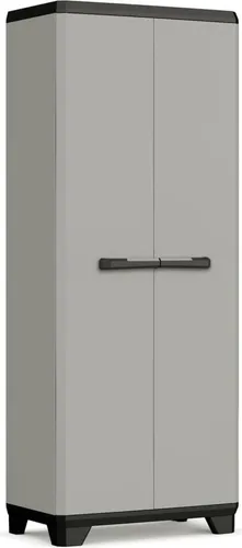 Keter Lagerschrank Planet Grau und Schwarz - Büroschrank mit 3 belastbaren Einlegeböden (je 15 kg), aus 80% recyceltem Kunststoff, ideal für vielseitige Innenlagerung und einfache Reinigung dank Erhöhungen.