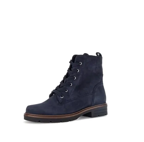 Gabor Schnür-Stiefeletten für Damen - Bequeme Stiefelette in Blau - Wanderschuhe - Hochwertige Schnür-Stiefelette aus Soft-Nubukleder mit warmem Innenfutter und optimalem Gehkomfort, ideal für kalte Tage.