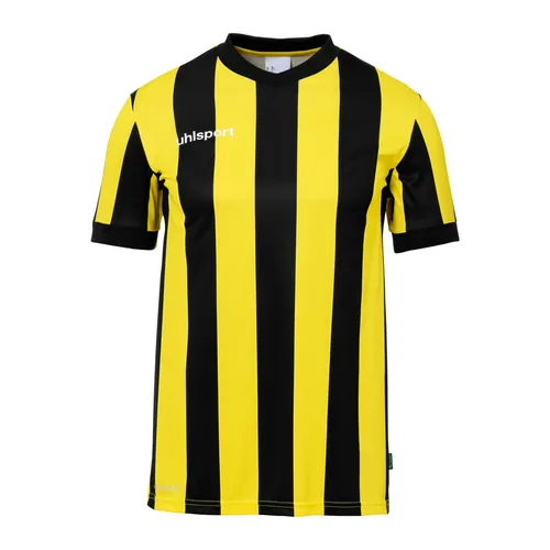 Uhlsport Stripe 2.0 Kurzarm Trikot Herren – Schwarz - Sportliches Uhlsport Stripe 2.0 Kurzarmtrikot aus recyceltem Polyester. Perfekt für Fußball, Handball und Volleyball bietet es Atmungsaktivität und Bewegungsfreiheit. Modernes Design mit V-Ausschnitt und gerippten Ärmelbündchen.