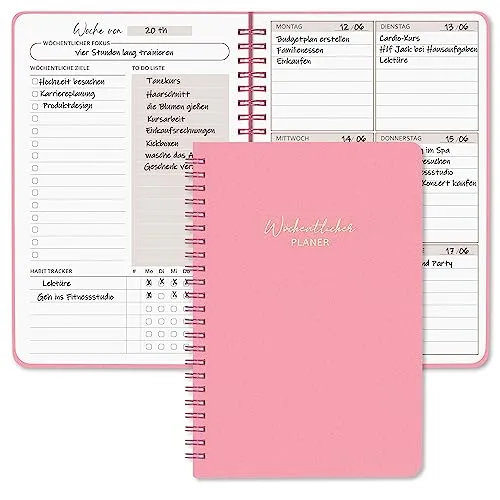 BIROYAL Undatierter Wochenplaner | Terminplaner A5 | wöchentlicher Terminkalender mit To-Do-Liste, großem Notizfeld | 52 Blatt Terminplaner auf Deutsch Ringbuch mit Hardcover | Planer Rosa