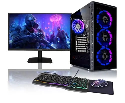 BEASTCOM Q3 Gaming PC Set Komplett - PC-Systeme mit AMD Ryzen 7, 4K Vega Grafik und 16GB RAM. Inklusive 24" LED Monitor, Gaming Tastatur, Maus und Mauspad für ein perfektes Gaming Erlebnis!
