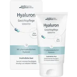 Hyaluron Gesichtspflege sensitive Creme - Arzneimittel für empfindliche, trockene Haut mit beruhigender Wirkung. Enthält pharmazeutische Hyaluronsäure zur intensiven Feuchtigkeitsversorgung und Anti-Aging-Effekt.