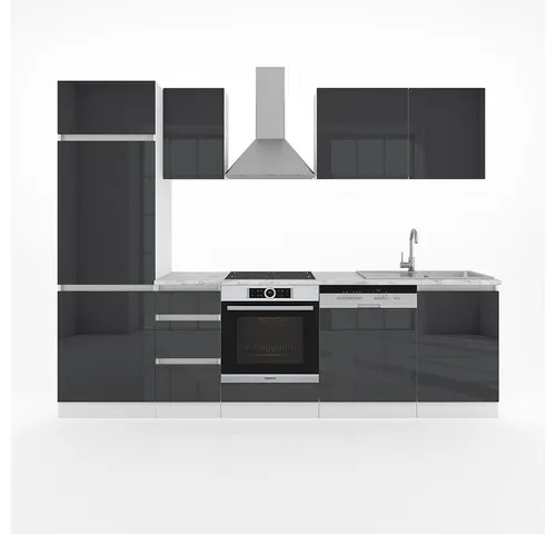 VICCO Küche 270 cm Küchenzeile Küchenblock Einbauküche – Anthrazit Hochglanz - Küchenzeilen mit hochwertigem Material für höchsten Komfort, moderne Formgebung sorgt für Wohnlichkeit und Harmonie in Ihrer Küche.