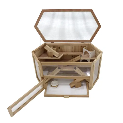 HTI-line Hamsterkäfig Gino - 80 x 40 x 43 cm, Naturholz und Plexiglas, ideal für artgerechte Haltung und abwechslungsreiche Bewegungsmöglichkeiten