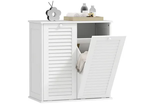Homcom Wäscheschrank Weiß, 70x73x38 cm - Bad-Kommoden mit zwei praktischen Wäschekörben für müheloses Sortieren und frische Lamellentüren. Ideal für stilvolle Ordnung im Badezimmer.