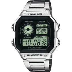 Casio Herrenuhr Collection AE-1200WHD-1AVEF - Silber/Silber - Digitaluhr mit 10 Bar Wasserdichtigkeit und LED-Beleuchtung, ideal für Sportler mit Stoppfunktion und 5 Tagesalarmen.