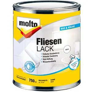 Molto Fliesenfarbe 5087729, 0,75l - Glänzende weiße Fliesenfarbe für innen - Lacke für Wandfliesen in Bad, Küche und mehr. Schnelle Trocknung, gute Haftung und beständig gegen Haushaltsreiniger. Ideal für eine langlebige, glänzende Oberfläche.
