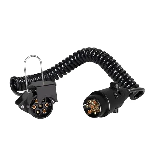 Wiltec 7-poliges Spiralkabel 3 m – Robustes Verlängerungskabel für Anhänger und Wohnwagen - Hochwertiges 7-poliges Spiralkabel aus strapazierfähigem PVC für zuverlässige Stromverbindungen. Ideal für Wohnwagen und Anhänger, wetterfest und flexibel für einfache Installation.