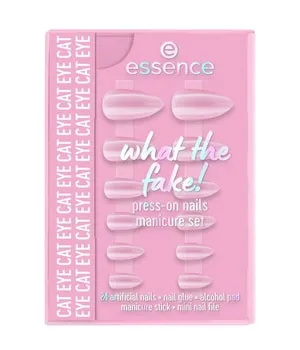 essence what the fake! PRESS-ON NAILS - Cat Eye Maniküre Set - Nagelpflege mit 24 hochwertigen Press-on-Nägeln in eleganter Mandel-Form und Cat-Eye-Effekt für ein Salon-Ergebnis in Minuten. Inklusive Nagelkleber und Maniküre-Tools für eine einfache DIY-Maniküre.