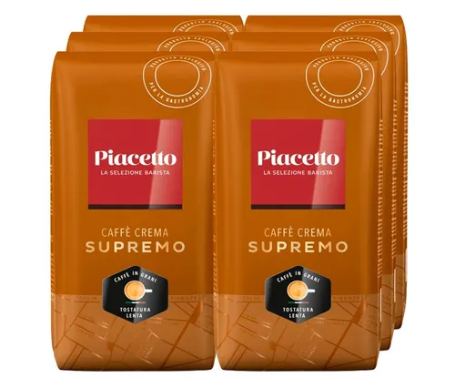 Piacetto Supremo Caffe Crema - 100% Arabica Kaffeebohnen - Kaffee, 6 kg ganze Bohnen aus Brasilien, mittel geröstet und Rainforest Alliance zertifiziert für ein nachhaltiges Genusserlebnis.