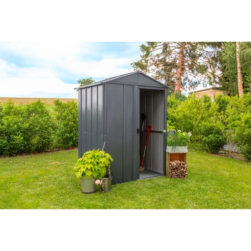 Spacemaker Metall Gerätehaus 54 - Grau, 122x151x198 cm - Gartenhäuser mit rostresistentem, elektrolytisch verzinktem Stahlblech und platzsparender Schiebetür für einfachen Zugang und schnellen Aufbau.