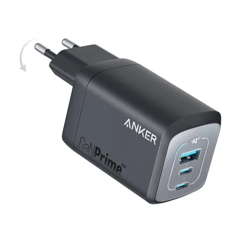 Anker Prime 67W GaN (3 Ports) USB-Ladegerät - Ladegeräte für Smartphones, Notebooks und mehr. Mit 67W Leistung und 3 Anschlüssen (2x USB-C, 1x USB-A) ideal für schnelles Laden unterwegs.