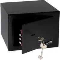HMF Möbeltresor Safe klein mit Schlüssel - Kompakter Möbeltresor mit Doppelbartschloss, ideal für Wertgegenstände und Dokumente bis DIN A5. Robuste Bauweise aus legiertem Stahl, pulverbeschichtet in schwarz.
