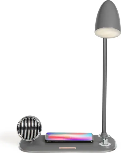 LIVOO Nachttischlampe Induktionsladestation Smartphone Bluetooth USB TEA291G grau